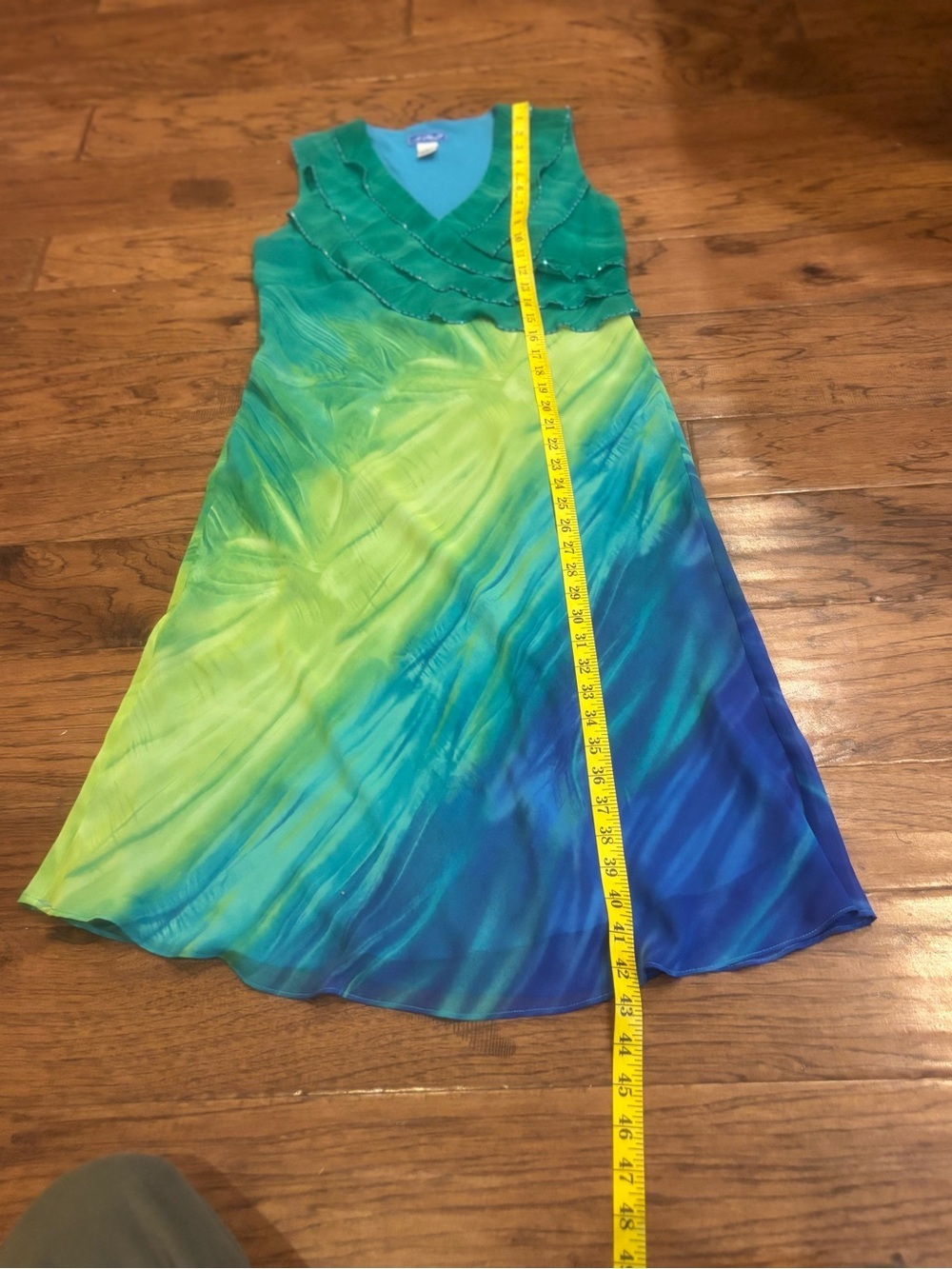 La Rue 19 Y2K Tropical Watercolor Ruffle Midi Dress Size 8 - Picture 7 of 9